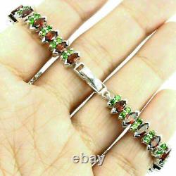 Bracelet Garnet Chrome Diopside Genuine Mined Gems Sterling Silver 19cm 7 1/2 In