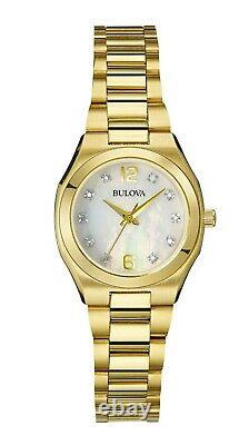 Bulova Women's Quartz Diamond Accent Gold Tone Bracelet 30mm Watch 97P109