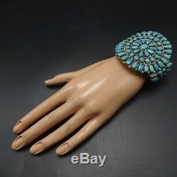 CLASSIC Vintage NAVAJO Sterling Silver TURQUOISE Cluster Cuff BRACELET 70g