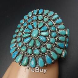 CLASSIC Vintage NAVAJO Sterling Silver TURQUOISE Cluster Cuff BRACELET 70g