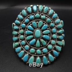 CLASSIC Vintage NAVAJO Sterling Silver TURQUOISE Cluster Cuff BRACELET 70g