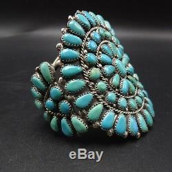 CLASSIC Vintage NAVAJO Sterling Silver TURQUOISE Cluster Cuff BRACELET 70g