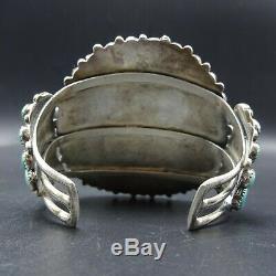 CLASSIC Vintage NAVAJO Sterling Silver TURQUOISE Cluster Cuff BRACELET 70g