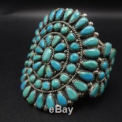 CLASSIC Vintage NAVAJO Sterling Silver TURQUOISE Cluster Cuff BRACELET 70g