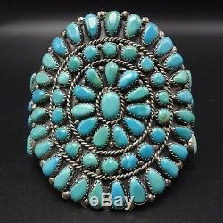 CLASSIC Vintage NAVAJO Sterling Silver TURQUOISE Cluster Cuff BRACELET 70g