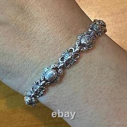 Carolyn Pollack Sterling Silver 8 Decorated Flower Link Bracelet For Women