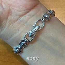 Carolyn Pollack Sterling Silver 8 Decorated Flower Link Bracelet For Women