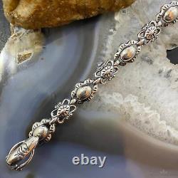 Carolyn Pollack Sterling Silver 8 Decorated Flower Link Bracelet For Women