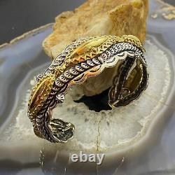 Carolyn Pollack Vintage Sterling Silver & Brass Engraved Bracelet For Women