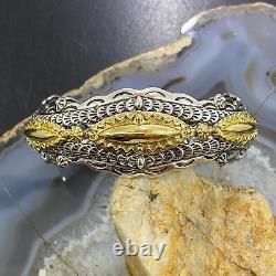 Carolyn Pollack Vintage Sterling Silver & Brass Engraved Bracelet For Women