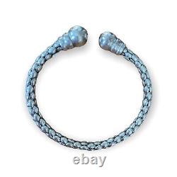 Caviar Sterling Silver Beaded Torque Cuff Bracelet
