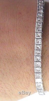 Certified 2.95Ct Princess Cut White Diamond Tennis Bracelet 7 Sterling Silver