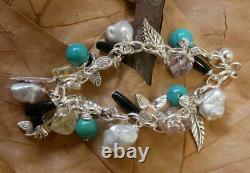 Charm Bracelet Pearl, Agate and Turquoise Gemstones Sterling Silver New 21cm