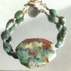 Chrysoprase Genuine Emerald Sterling Silver Bracelet 925 Gemstone Gift Handmade