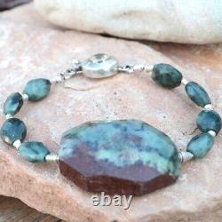 Chrysoprase Genuine Emerald Sterling Silver Bracelet 925 Gemstone Gift Handmade