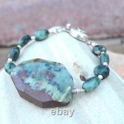 Chrysoprase Genuine Emerald Sterling Silver Bracelet 925 Gemstone Gift Handmade