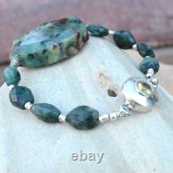 Chrysoprase Genuine Emerald Sterling Silver Bracelet 925 Gemstone Gift Handmade