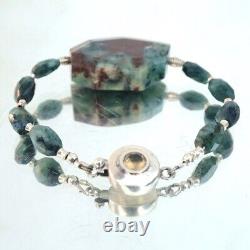 Chrysoprase Genuine Emerald Sterling Silver Bracelet 925 Gemstone Gift Handmade