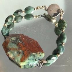 Chrysoprase Genuine Emerald Sterling Silver Bracelet 925 Gemstone Gift Handmade