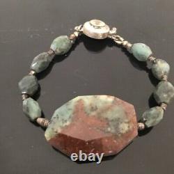 Chrysoprase Genuine Emerald Sterling Silver Bracelet 925 Gemstone Gift Handmade