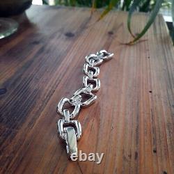 Chunky 925 Sterling Silver Chain Link Bracelet, Geometric Thick Chain Bangle