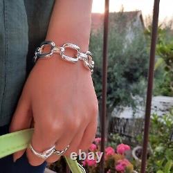 Chunky 925 Sterling Silver Chain Link Bracelet, Geometric Thick Chain Bangle