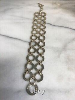 Chunky Sterling Silver Bracelet With Double Chain Links And Toggle Closure