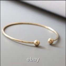 Classic Adjustable Open Cuff Ball Bangle Bracelet in Real 925 Sterling Silver