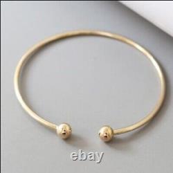Classic Adjustable Open Cuff Ball Bangle Bracelet in Real 925 Sterling Silver