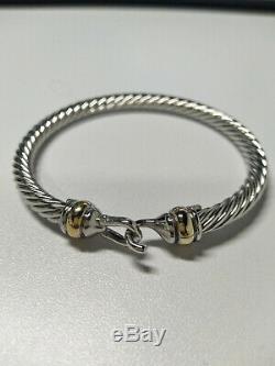 Classic David Yurman 925 Sterling Silver 5mm Buckle Cable Bracelet with 18k Gold