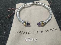 Classic David Yurman 925 Sterling Silver 5mm Cable Cuff Bracelet with Amethyst