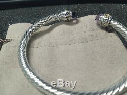 Classic David Yurman 925 Sterling Silver 5mm Cable Cuff Bracelet with Amethyst