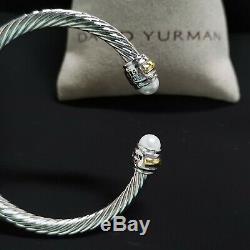Classic David Yurman Sterling Silver & 14k Gold Pearl 5mm Cable Cuff Bracelet