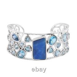 Ct 13.4 925 Sterling Silver Opal Blue Topaz Cuff Bangle Bracelet Jewelry Size 7