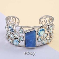 Ct 13.4 925 Sterling Silver Opal Blue Topaz Cuff Bangle Bracelet Jewelry Size 7