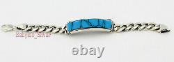 Cuban Link 925 Sterling Silver Turquoise Stone Heavy Men's Bracelet 8.25 inch