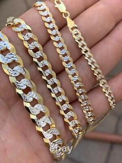 Cuban Link Chain Bracelet 14k Gold Plated Real Solid 925 Silver Necklace 5-11mm