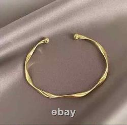 Cuff Adjustable Bangle Bracelet 8 Solid Round 14K Yellow Gold Plated 925 Silver