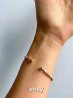Cuff Adjustable Bangle Bracelet 8 Solid Round 14K Yellow Gold Plated 925 Silver