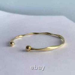 Cuff Adjustable Bangle Bracelet 8 Solid Round 14K Yellow Gold Plated 925 Silver