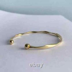 Cuff Adjustable Bangle Bracelet 8 Solid Round 14K Yellow Gold Plated 925 Silver
