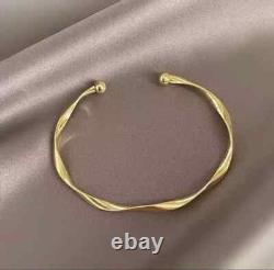 Cuff Adjustable Bangle Bracelet 8 Solid Round 14K Yellow Gold Plated 925 Silver