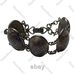 Custom Sterling Silver and Cabochon Agate Bracelet withToggle Clasp