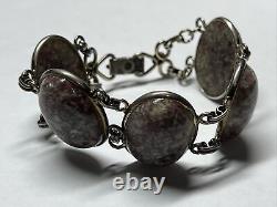 Custom Sterling Silver and Cabochon Agate Bracelet withToggle Clasp