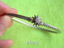 DAVID YURMAN 3mm Sterling Silver Cable Starburst Diamonds Bracelet 6.25