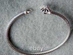 DAVID YURMAN 3mm Sterling Silver Cable Starburst Diamonds Bracelet 6.25