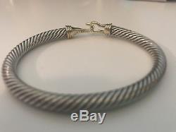 DAVID YURMAN 5mm Sterling Silver Cable 14k Buckle Hook Bracelet 925 Size S $750