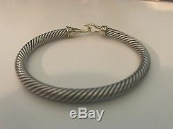 DAVID YURMAN 5mm Sterling Silver Cable 14k Buckle Hook Bracelet 925 Size S $750