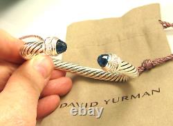 DAVID YURMAN 7 MM Sterling Silver Blue Topaz Diamond Classic Cable Cuff Bracelet