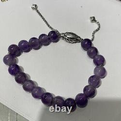 DAVID YURMAN Amethyst Spiritual 8mm Bead Bracelet Sterling Silver 925